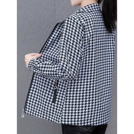 女性のカジュアルなハウンドストートパターンポリエステルジャケット、MANDARINカラージング長袖ジッパープレースウィークエンドカジュアルウェア