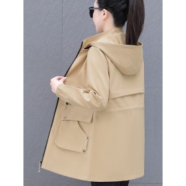 女性用カジュアルジャケット、新春秋ファッション、スタイリッシュな取り外し可能なフード付きウィンドブレーカー、中年女性向け。