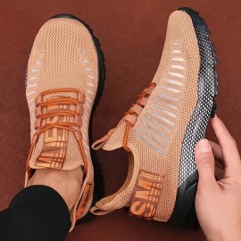 メンズ 通気性抜群の滑り止めスニーカー - 軽量ファブリックアッパー、PUソール＆幾何学デザイン、アウトドアジョギング・公園ワークアウト・オールシーズン着用に最適なレースアップカジュアルシューズ