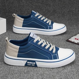 スポーツ＆レジャーシューズ1足、メンズ布製シューズ、フロントレースアップローカットストリートスケートボードシューズ、軽量作業靴