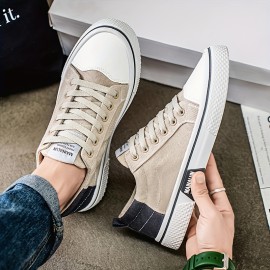 スポーツ＆レジャーシューズ1足、メンズ布製シューズ、フロントレースアップローカットストリートスケートボードシューズ、軽量作業靴