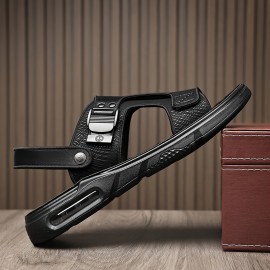 メンズ多機能通気性サンダル - スリークブラック、エアクッションソール、調節可能なストラップで快適 | アウトドア、ビーチ＆カジュアルウェアに最適 | 春/夏/秋
