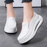女性用スニーカー、厚底、丸トゥ、白、カジュアル