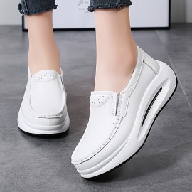 女性用スニーカー、厚底、丸トゥ、白、カジュアル