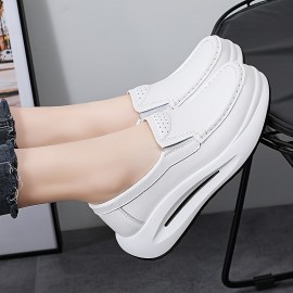 女性用スニーカー、厚底、丸トゥ、白、カジュアル