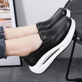 女性用スニーカー、厚底、丸トゥ、白、カジュアル