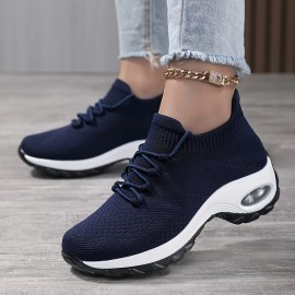 女性の通気性のあるメッシュスニーカー 快適な軽量レースアップランニングシューズ ローカット 無地 ファブリック ウォーキングスポーツシューズ オールシーズン - 泉州