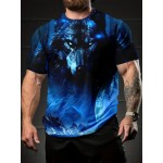 夏のメンズアウトドアスポーツファッション、快適なラウンドネック半袖Tシャツ、凶暴なローンウルフグラフィック3DデジタルプリントTシャツ、日常着のカジュアルTシャツ