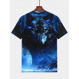 夏のメンズアウトドアスポーツファッション、快適なラウンドネック半袖Tシャツ、凶暴なローンウルフグラフィック3DデジタルプリントTシャツ、日常着のカジュアルTシャツ
