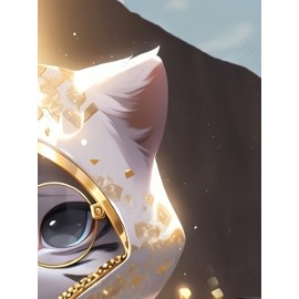 メンズ スタイリッシュ グラフィックTシャツ - メガネをかけた愛らしい猫＆フーディー デザイン、ゴールデン グリッター プリント、カジュアル ストレッチ クルーネック 半袖Tシャツ、軽量ポリエステル生地、レイヤリングや単独のスタイルに最適、季節のファッション | グリッタープリント シャツ | 快適なフィット感、キャットシャツ