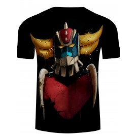 【日常の快適さ】メンズファッショナブルなグラフィックTシャツ - 鮮やかなロボットハートデザイン、カジュアル＆ストレッチ性のあるラウンドネック半袖Tシャツ、通気性ポリエステル、夏の着用に最適、多用途の服装|大胆なプリントシャツ|ストレッチ素材