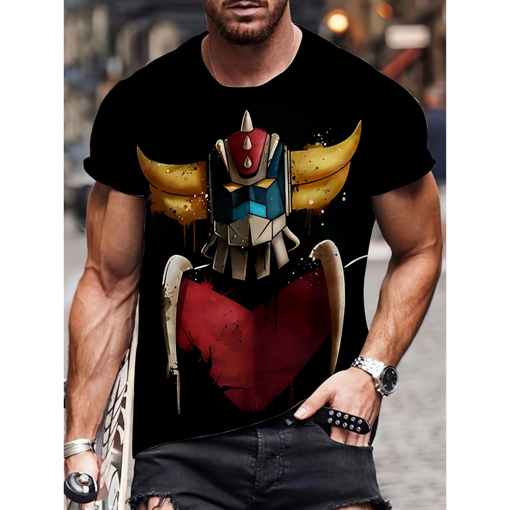 【日常の快適さ】メンズファッショナブルなグラフィックTシャツ - 鮮やかなロボットハートデザイン、カジュアル&ストレッチ性のあるラウンドネック半袖Tシャツ、通気性ポリエステル、夏の着用に最適、多用途の服装|大胆なプリントシャツ|ストレッチ素材 【日常の快適さ】メンズファッショナブルなグラフィックTシャツ - 鮮やかなロボットハートデザイン、カジュアル&ストレッチ性のあるラウンドネック半袖Tシャツ、通気性ポリエステル、夏の着用に最適、多用途の服装|大胆なプリントシャツ|ストレッチ素材