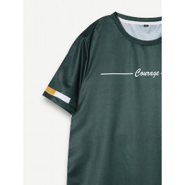 メンズ グリーンプリント Tシャツ、カジュアル クルーネック 半袖ティー、夏用ニットポリエステルトップ、通気性のある軽量素材、レギュラーフィット - 150gsm