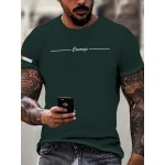 メンズ グリーンプリント Tシャツ、カジュアル クルーネック 半袖ティー、夏用ニットポリエステルトップ、通気性のある軽量素材、レギュラーフィット - 150gsm