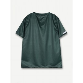 メンズ グリーンプリント Tシャツ、カジュアル クルーネック 半袖ティー、夏用ニットポリエステルトップ、通気性のある軽量素材、レギュラーフィット - 150gsm
