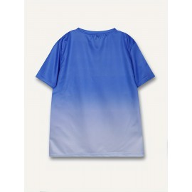 メンズ グラデーション フィッシング グラフィックTシャツ - 半袖、ハートビートライン デザイン、カジュアル ポリエステルブレンド、ブルーからライトブルーのオンブレ、洗濯機可、アウトドア釣りウェア