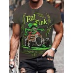 メンズサマーショートスリーブTシャツ、カジュアルクルーネックポリエステルTシャツ、ラットフィンクカートゥーンプリント、通気性&速乾ニットファブリック、サーフィン、ランニング、ホーム、ストリートウェア、フェスティバル用 - 100%ポリエステル140g/m²