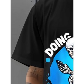 夏のメンズアウトドアスポーツ快適なラウンドネック半袖、トイレの頭蓋骨3DデジタルプリントTシャツ、デイリーウェアカジュアルTシャツ
