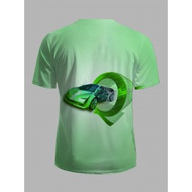 メンズ クイックドライ アスレチックTシャツ - 軽量で通気性のあるメッシュ生地、レーシングカーのグラフィックデザイン、クルーネック半袖ティー、ランニング、サーフィン＆アウトドア活動用