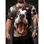 夏のメンアウトドアスポーツ快適クルーネック半袖、可愛い犬3DデジタルプリントTシャツ、日常着カジュアルTシャツ