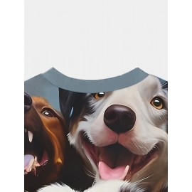 夏のメンアウトドアスポーツ快適クルーネック半袖、可愛い犬3DデジタルプリントTシャツ、日常着カジュアルTシャツ