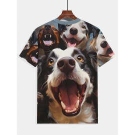 夏のメンアウトドアスポーツ快適クルーネック半袖、可愛い犬3DデジタルプリントTシャツ、日常着カジュアルTシャツ